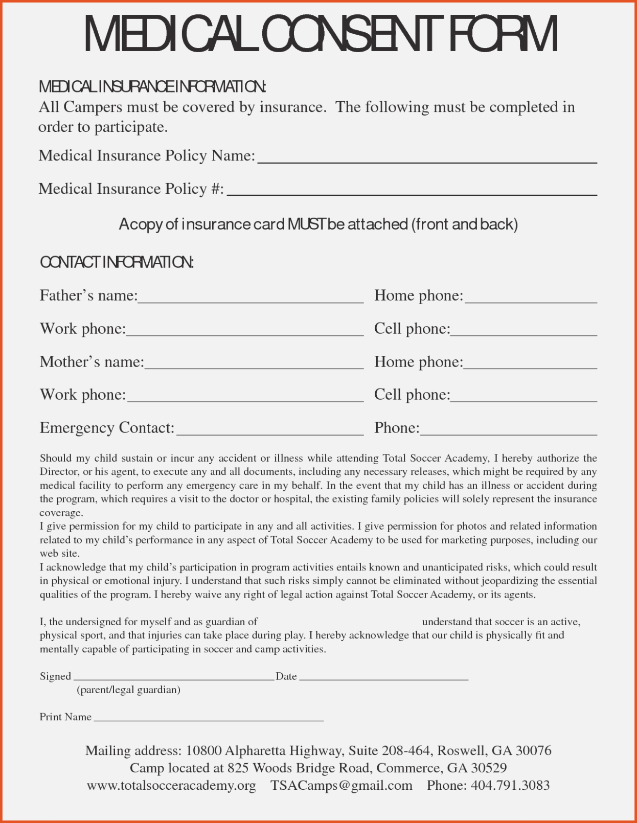 Free Printable Medical Consent Form Emergency Medical 1438