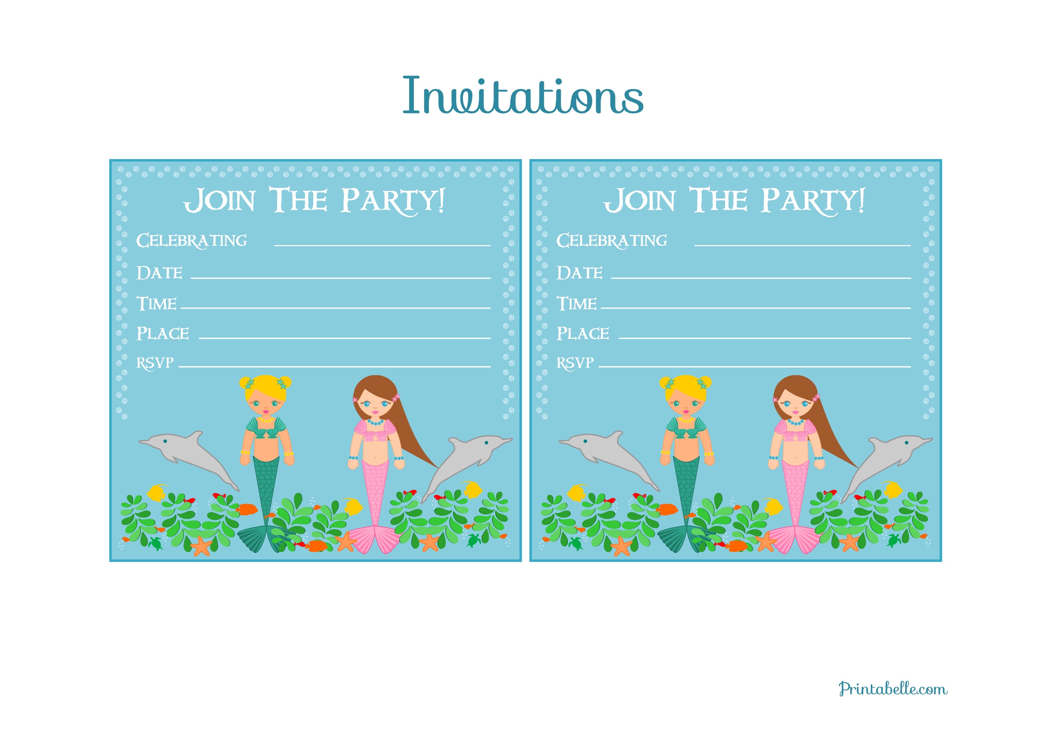 Free Mermaid Birthday Party Printables From Printabelle | Catch My Party - Mermaid Party Invitations Printable Free