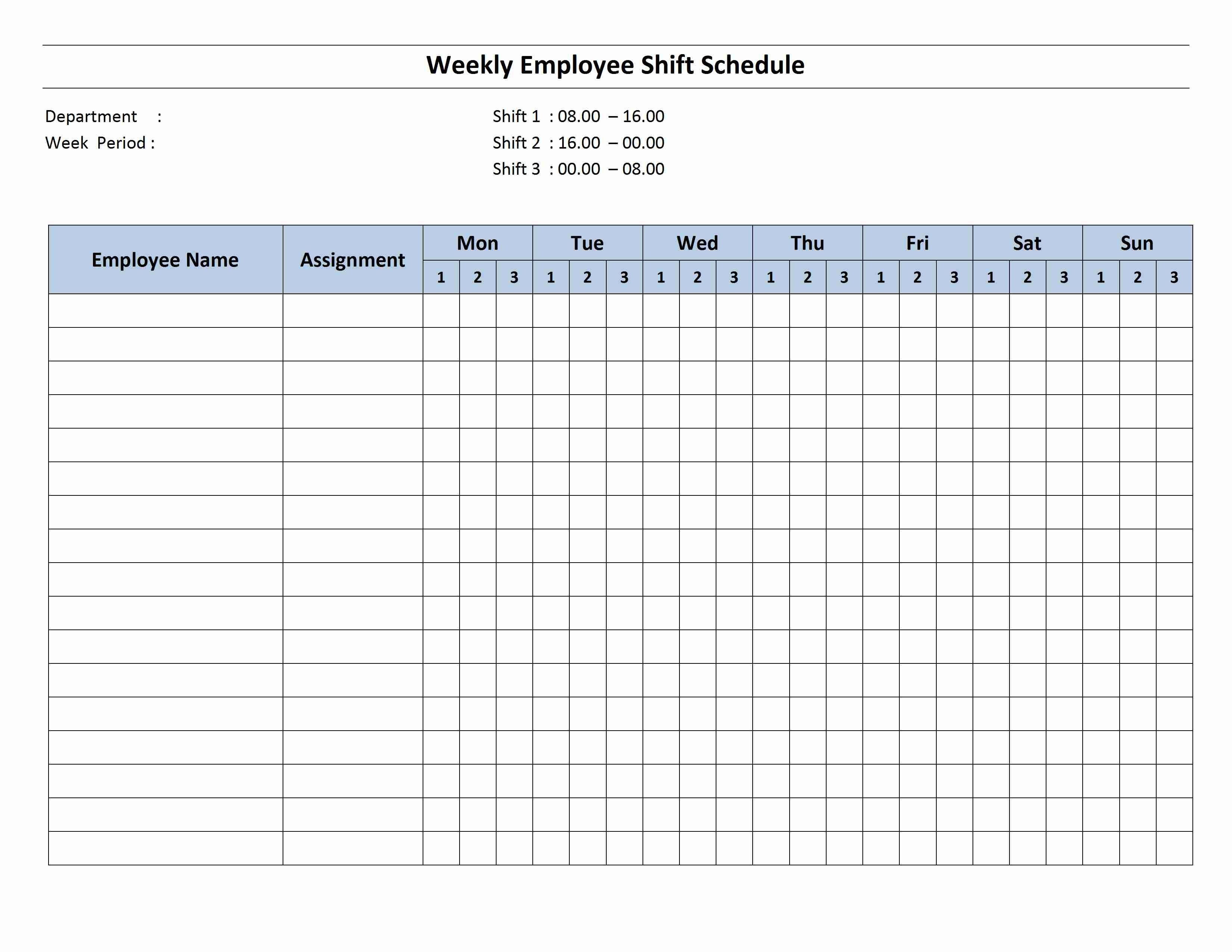 free work schedule template monthly