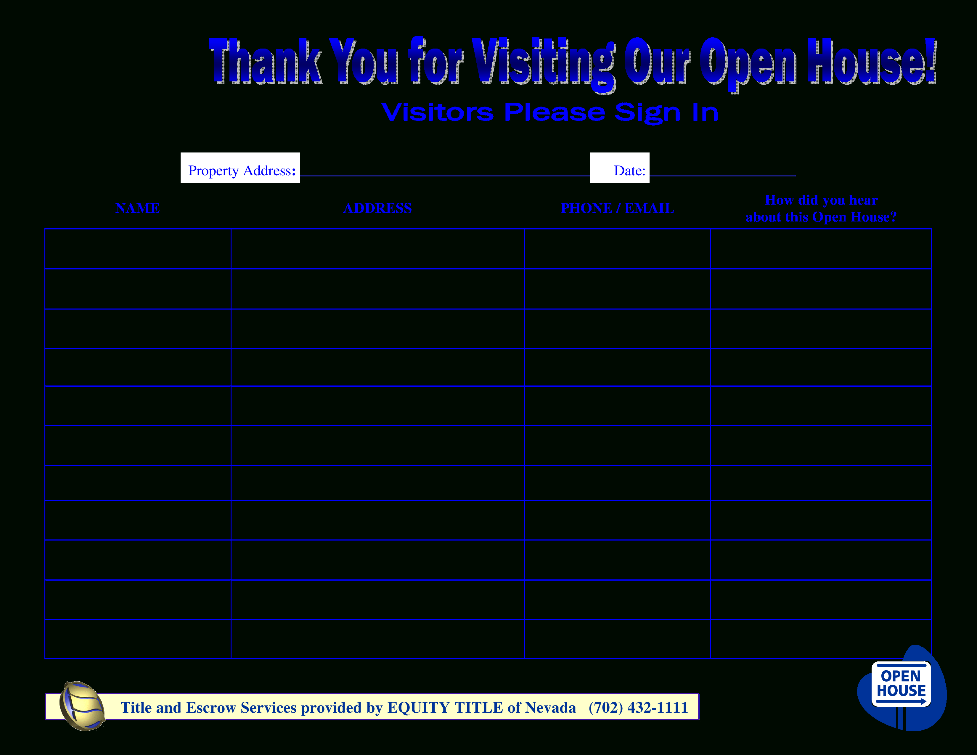 Free Open House Sign In Sheet New Free Visitors Open House Sign In - Free Printable Sign In Sheet Template