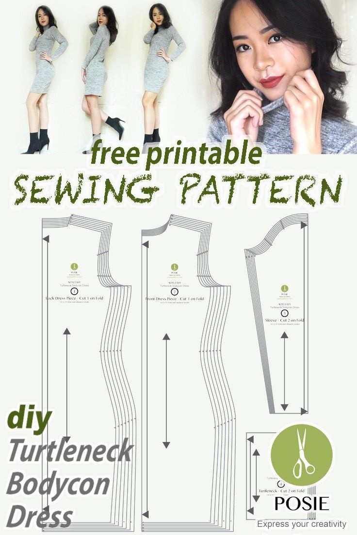 Free Pdf Sewing Pattern At My Blog! Diy Turtleneck Bodycon Dress - Free Printable Plus Size Sewing Patterns