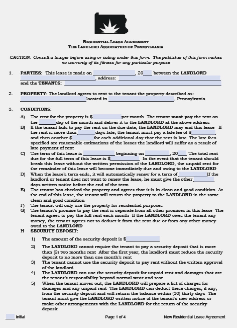 Free Pennsylvania Residential Lease Agreement | Pdf | Word ( – Form - Free Printable Lease Agreement Pa