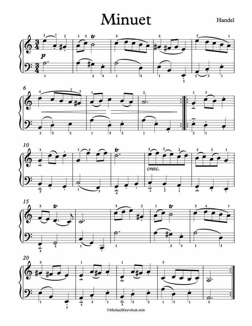 Free Piano Sheet Music – Minuet In A Minor – Handel In 2019 | Free - Free Printable Classical Sheet Music For Piano