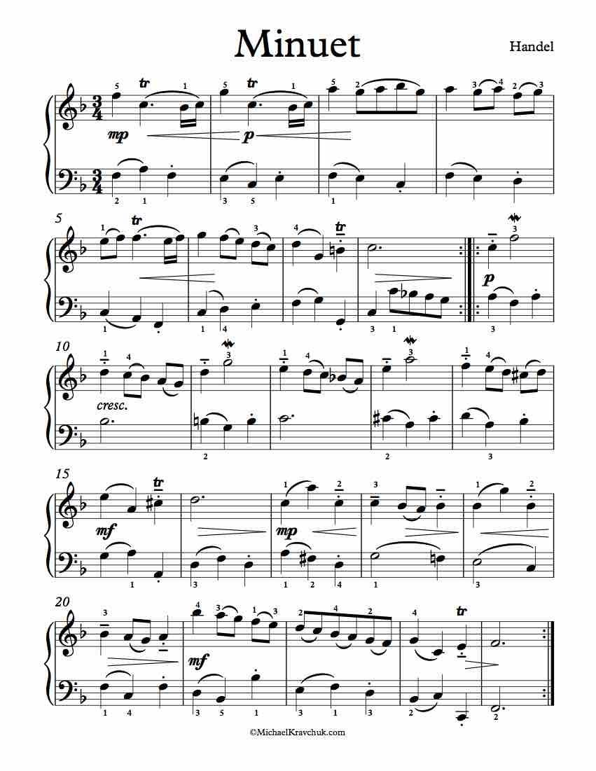Free Piano Sheet Music – Minuet In F Major – Handel In 2019 | Free - Free Printable Classical Sheet Music For Piano