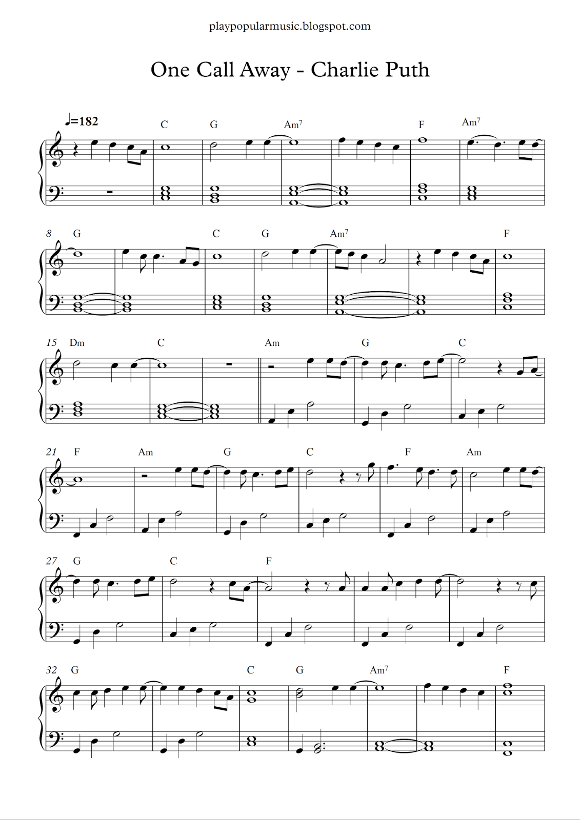 Free Piano Sheet Music: One Call Away - Charlie Puth.pdf I&amp;#039;m Only - Bad Day Piano Sheet Music Free Printable
