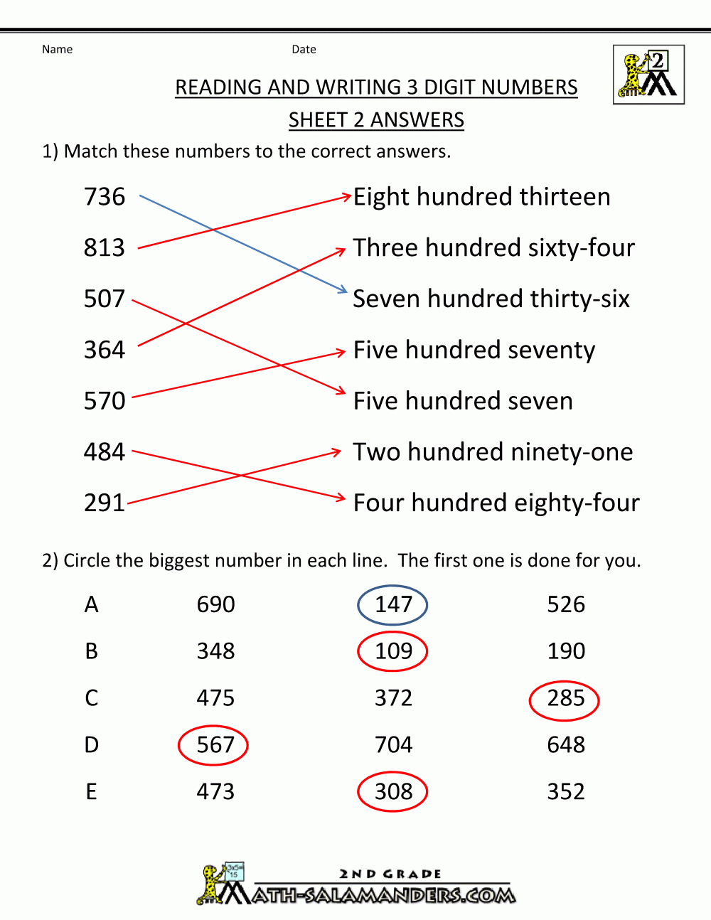 Free Place Value Worksheets - Reading And Writing 3 Digit Numbers - 7Th Grade Math Worksheets Free Printable With Answers