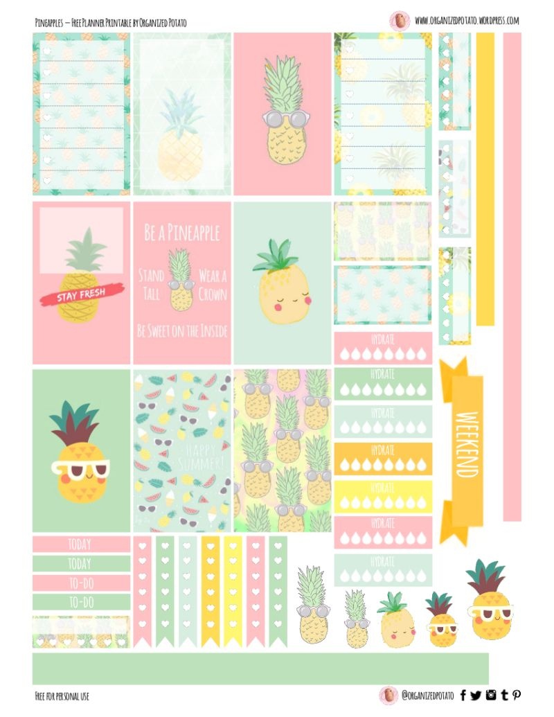 Free Planner Printable: Pineapples | Planners &amp;amp; Bullet Journals - Free Printable Stickers