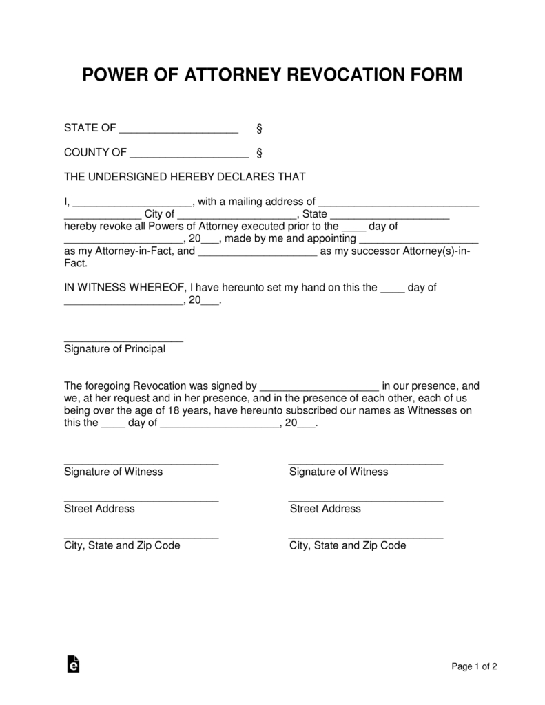 Free Power Of Attorney Revocation Form - Cancel Power Of Attorney - Free Printable Revocation Of Power Of Attorney Form