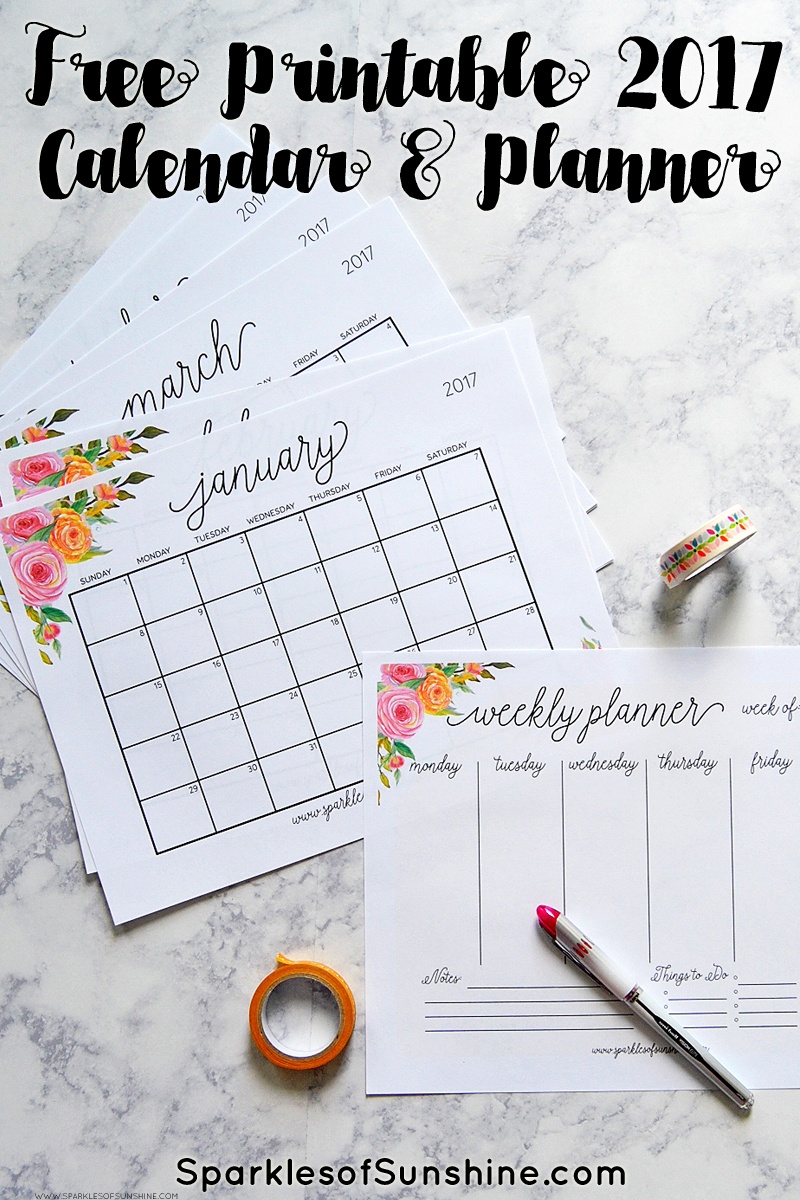 Free Printable 2017 Monthly Calendar And Weekly Planner - Free Printable Organizer 2017