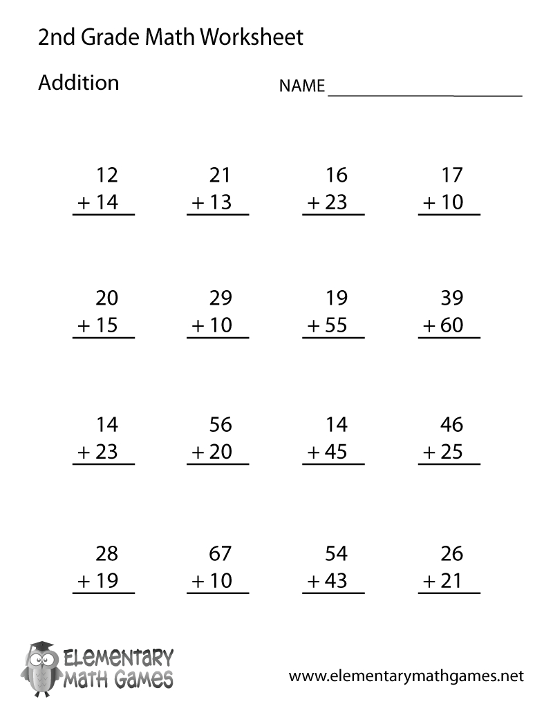 Free Printable Addition Worksheet For Second Grade - Free Printable Math Worksheets For 2Nd Grade