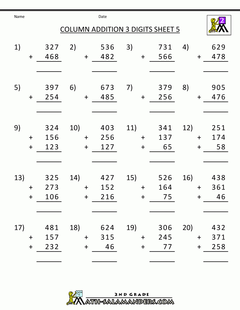 Free Printable Addition Worksheets 3 Digits - Year 2 Maths Worksheets Free Printable