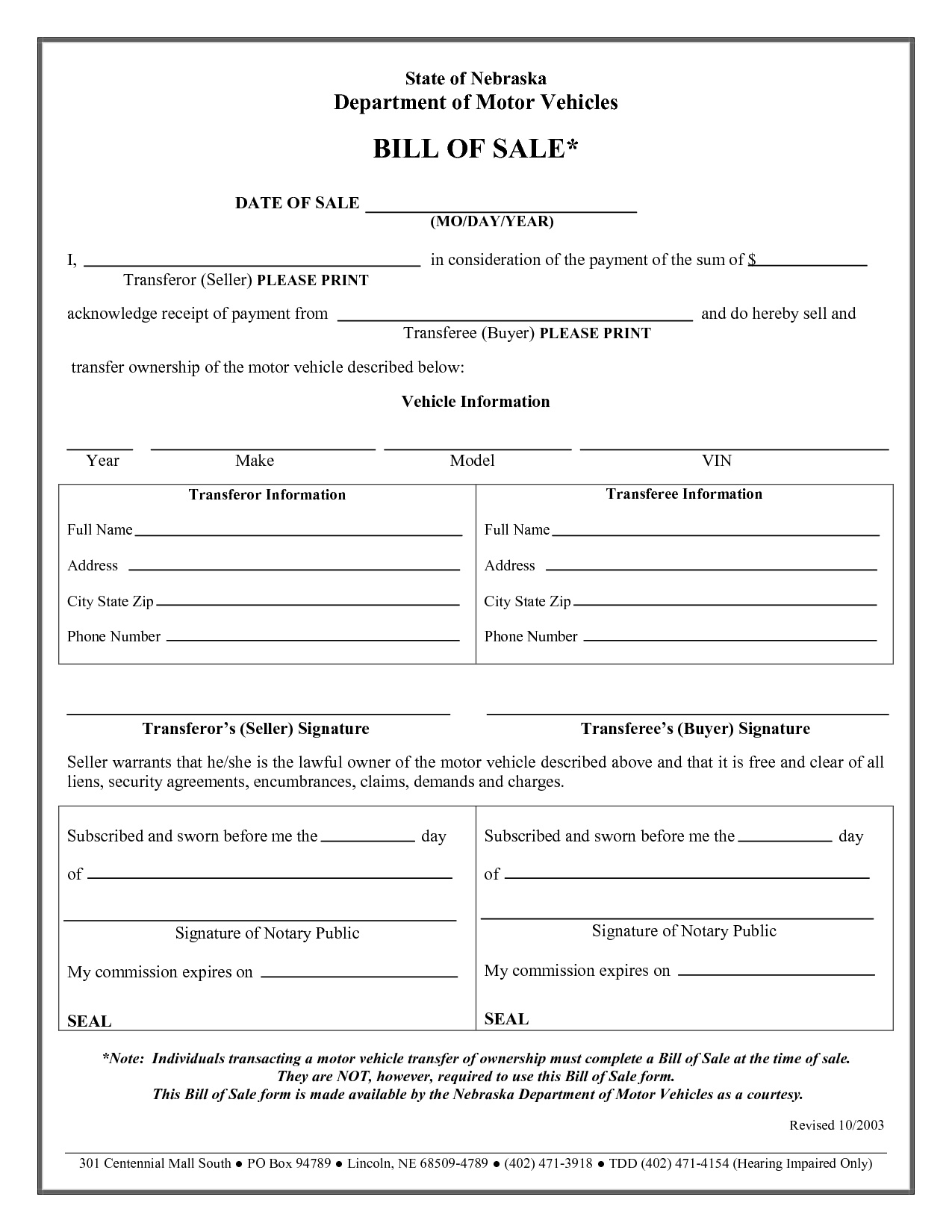 Free Printable Automobile Bill Of Sale Form | Shop Fresh - Free Printable Blank Auto Bill Of Sale