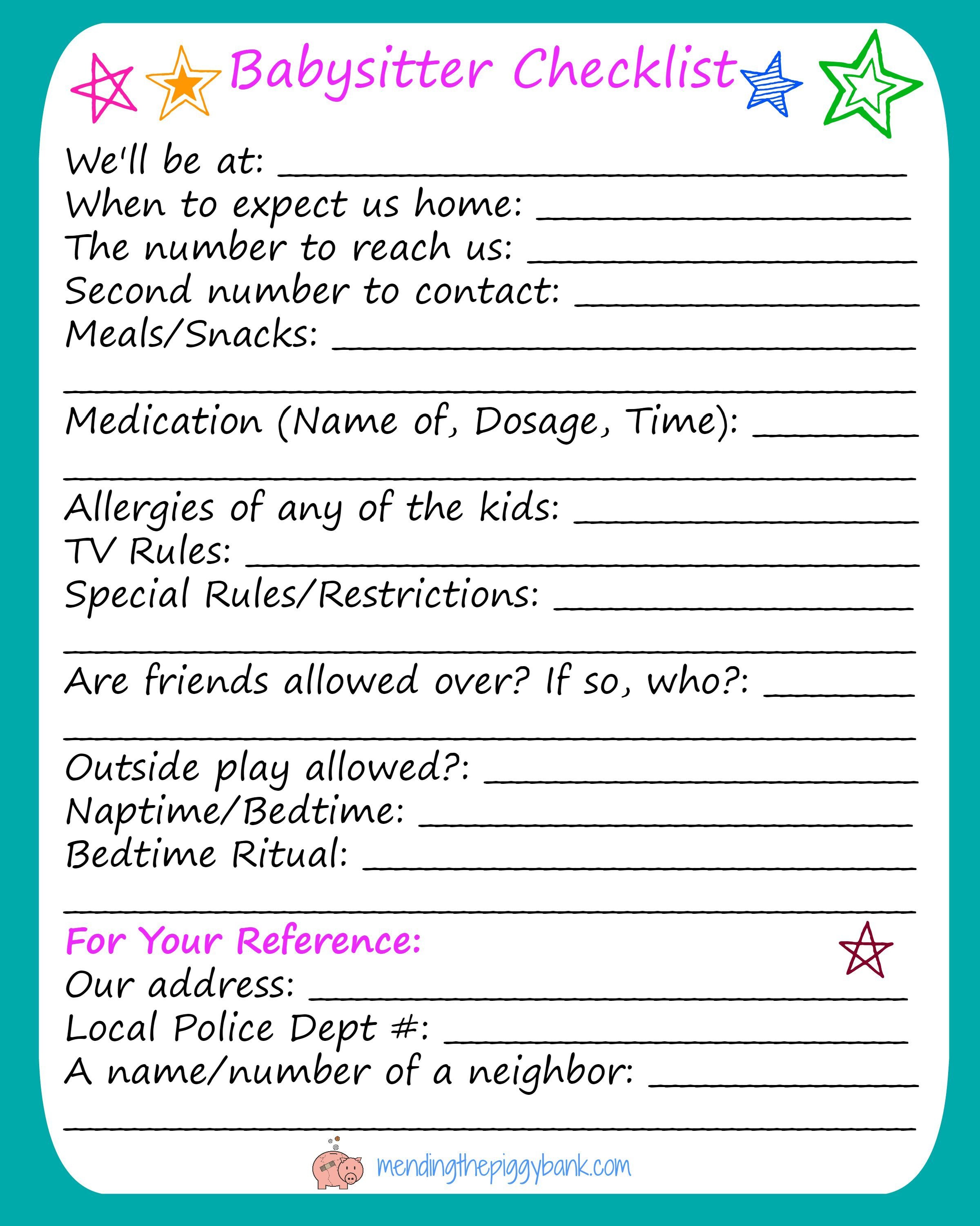 Free To Print Babysitter Notes Laminate The Babysitter Notes Sh 