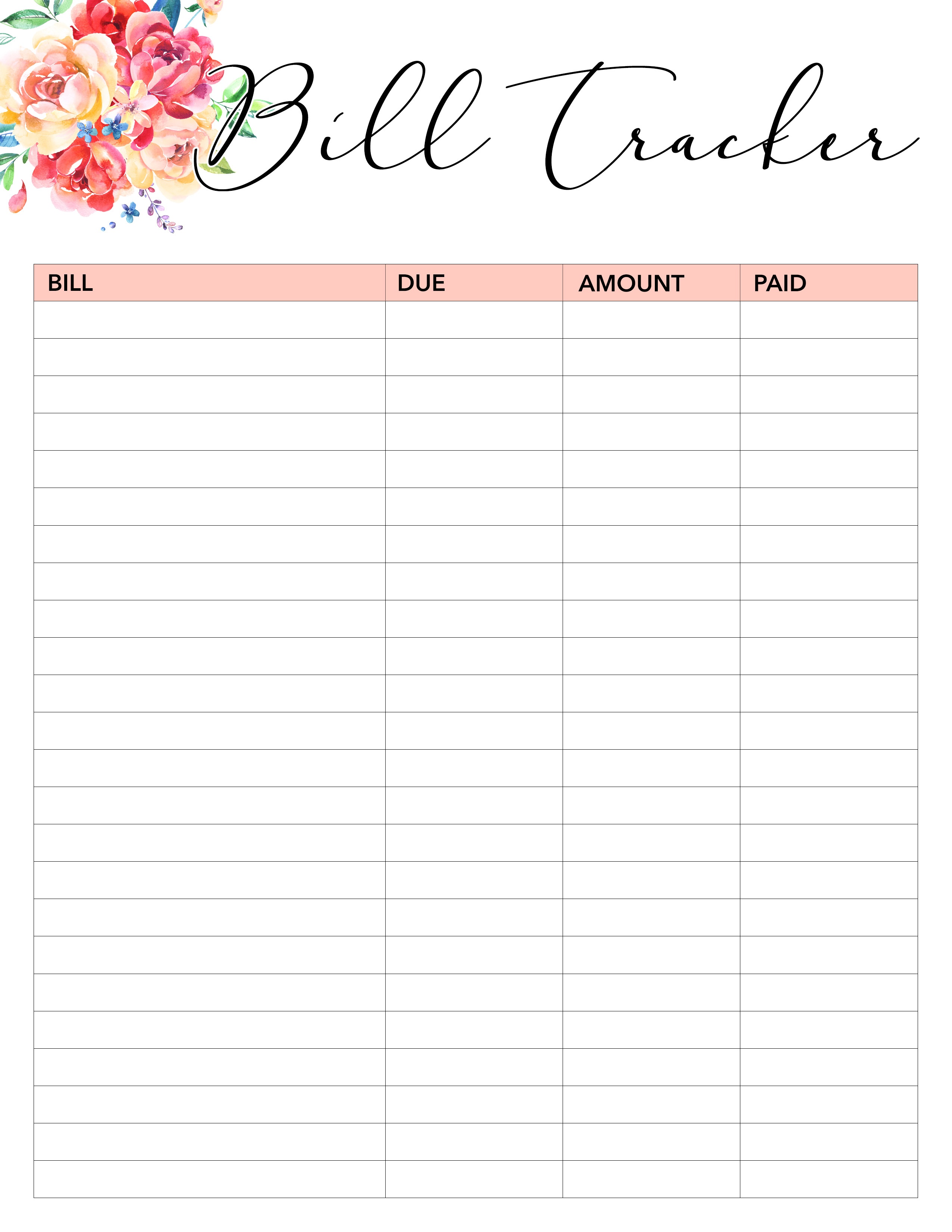 Free Printable Bill Tracker (74+ Images In Collection) Page 1 - Free Printable Bill Tracker