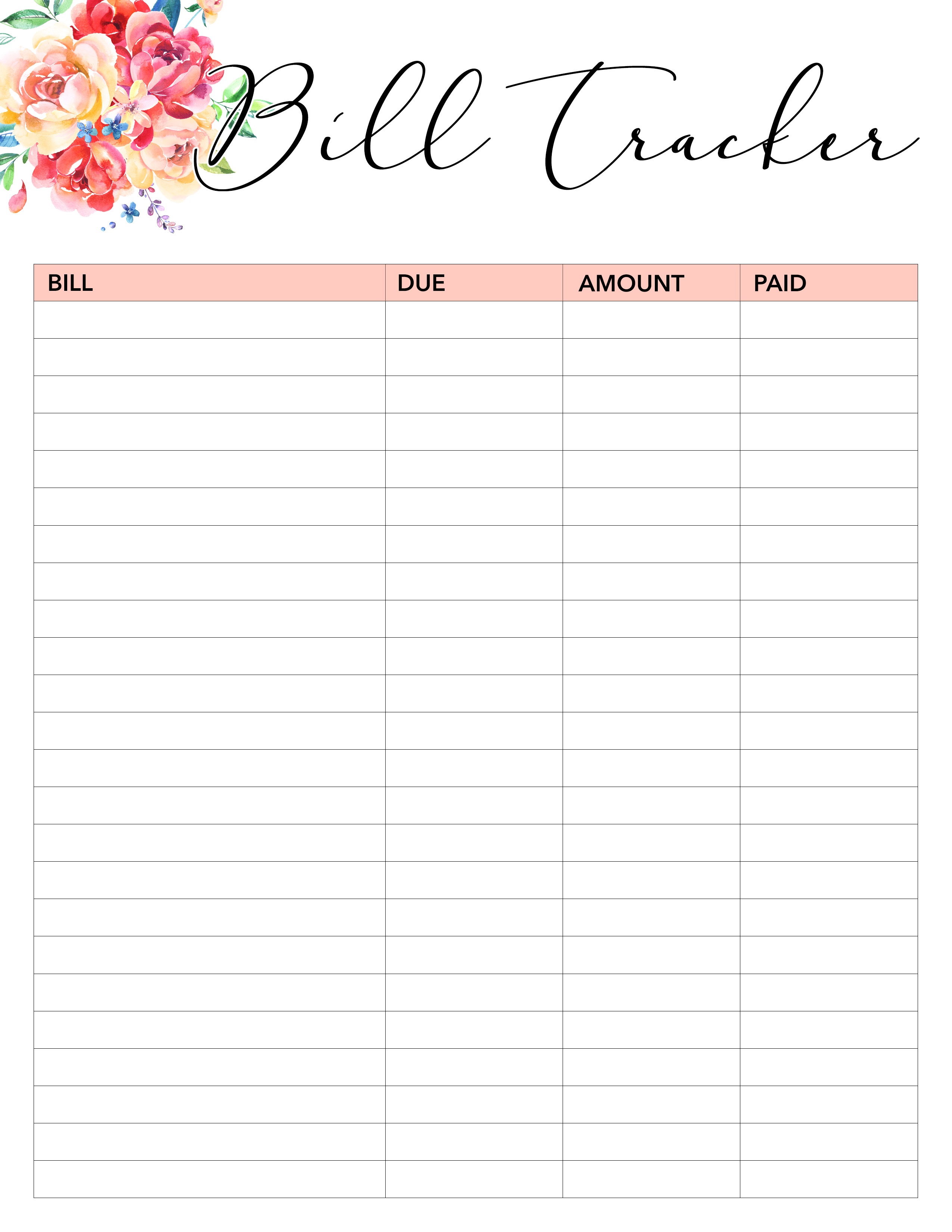 Free Bill Tracker Template