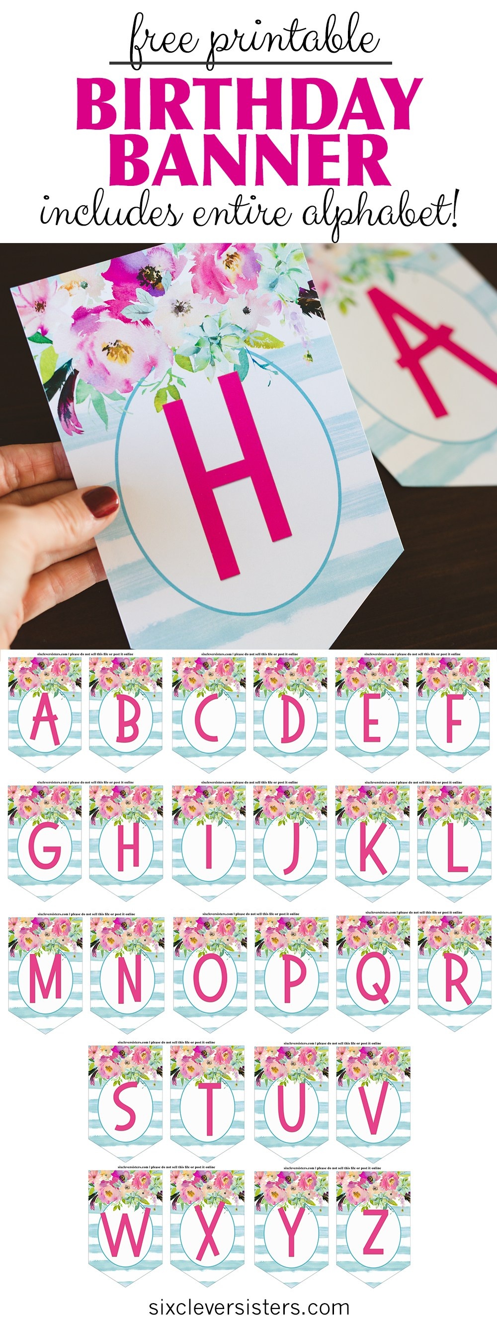 Free Printable Birthday Banner - Six Clever Sisters - Diy Birthday Banner Free Printable