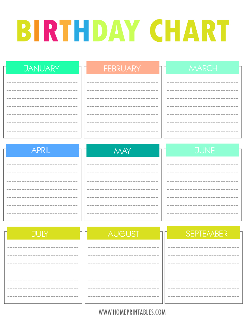 Free Printable Birthday Chart | Special Days | Birthday Charts - Free Printable Birthday Graph