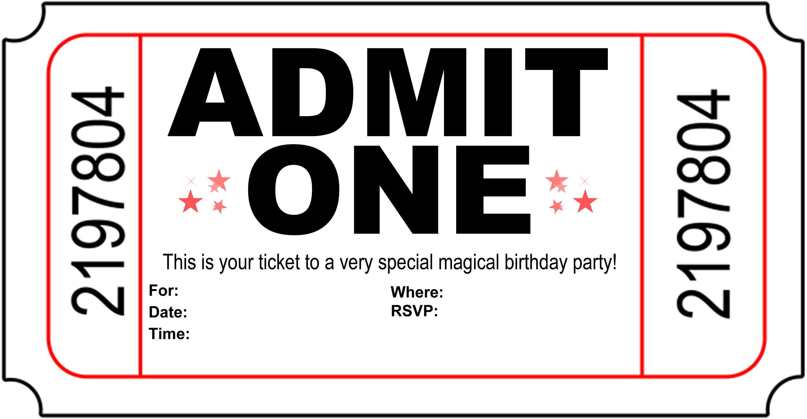 Free Printable Birthday Party Invitations - Kansas Magician | Magic - Free Printable Movie Ticket Birthday Party Invitations