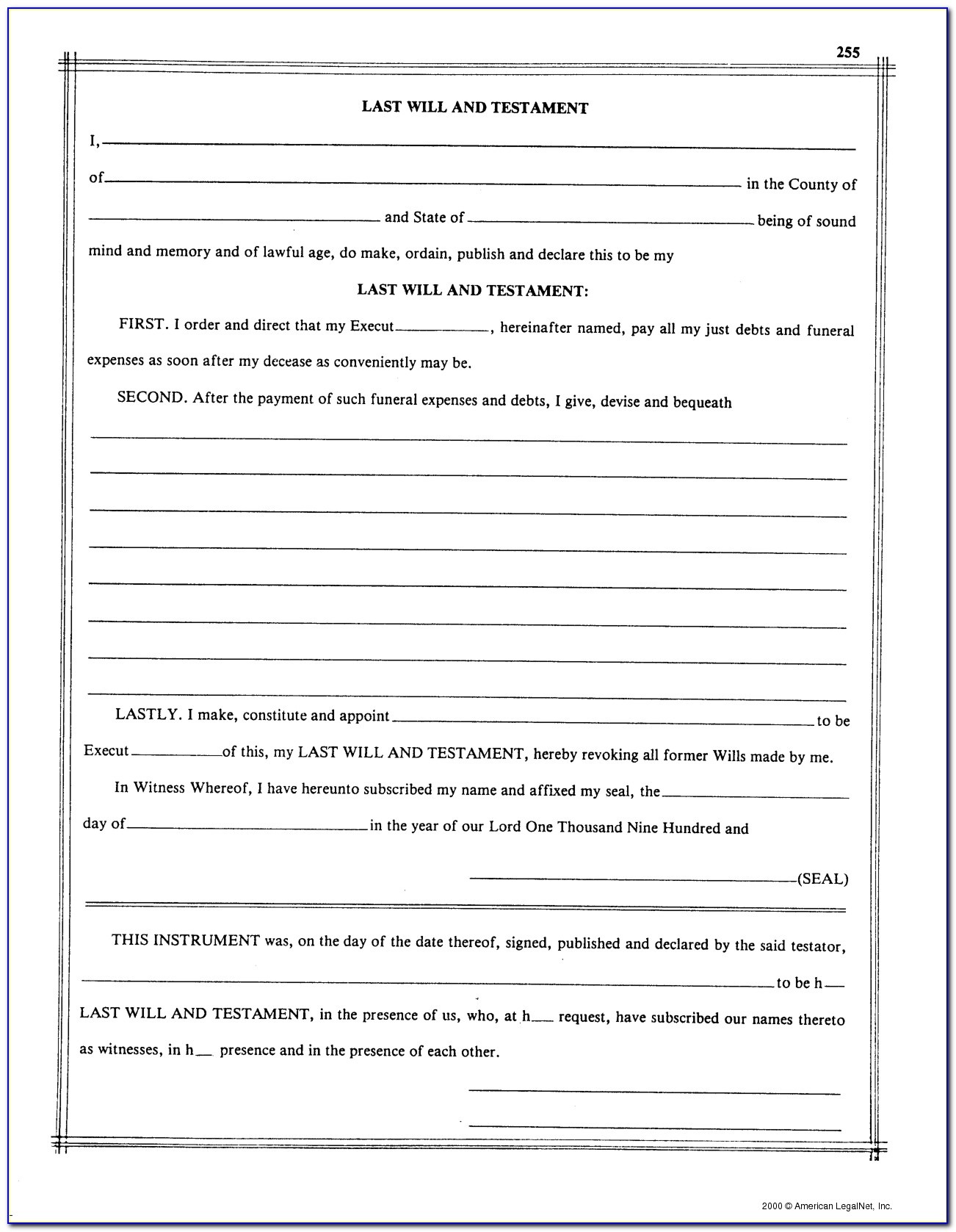 Free Printable Blank Last Will And Testament Forms - Form : Resume - Free Printable Last Will And Testament Forms