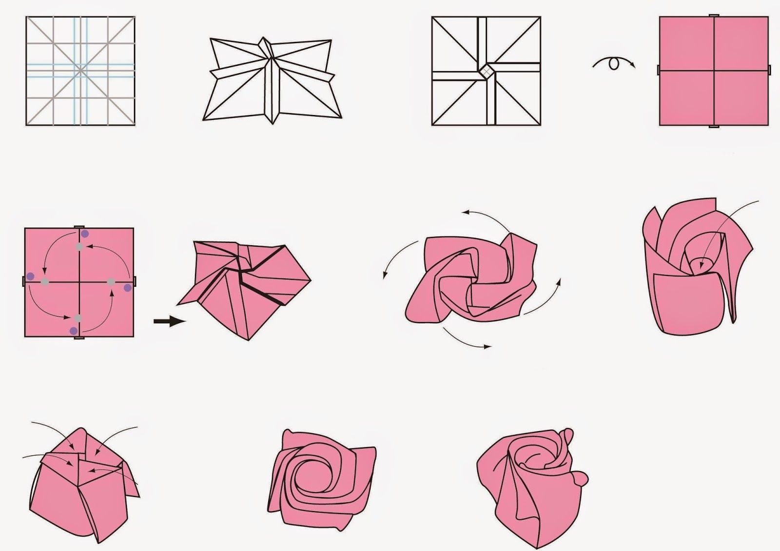 Free Printable Cards: Free Printable Origami Rose | Papercutting - Printable Origami Instructions Free