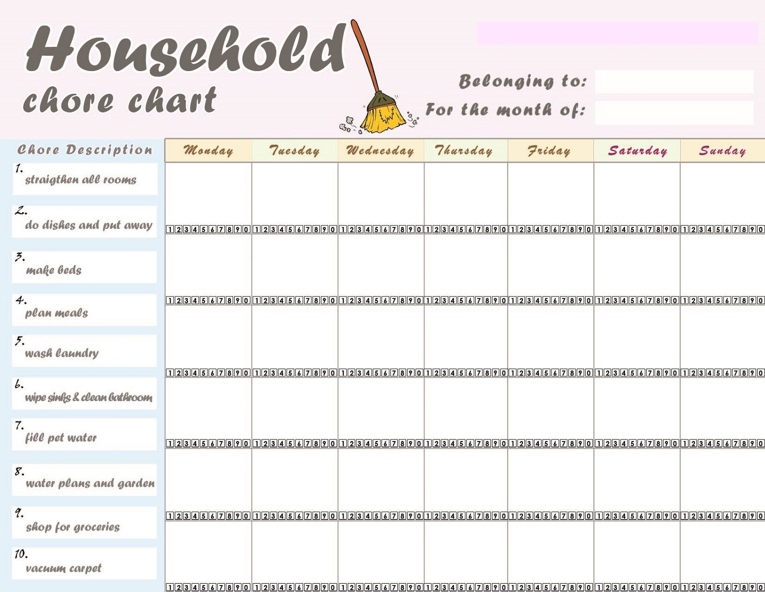 Free Printable Chore Charts For Kids | Activity Shelter - Chore Chart For Adults Printable Free