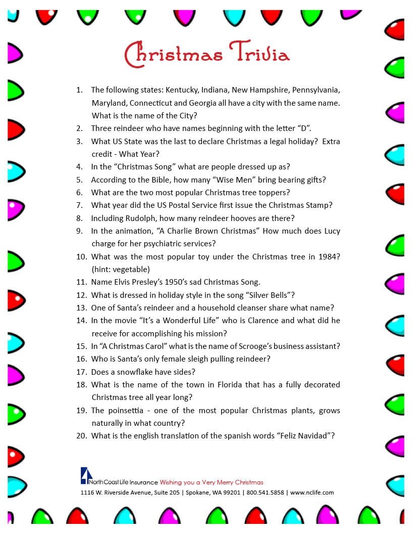 Free Printable Christmas Trivia Questions | Trivia | Christmas - Holiday Office Party Games Free Printable