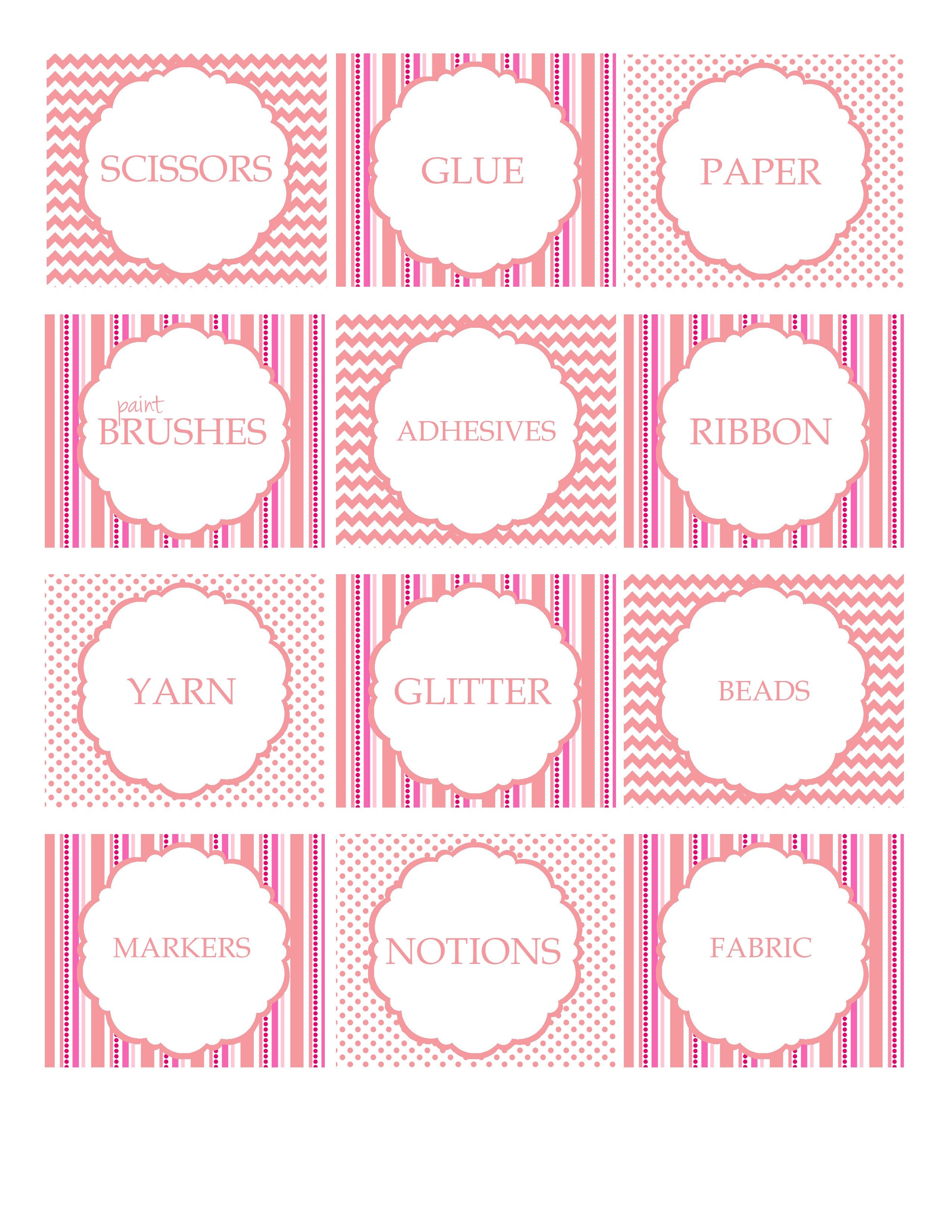 Free Printable Craft Supply Labels - Craft Storage Ideas - Pink - Free Printable Crafts
