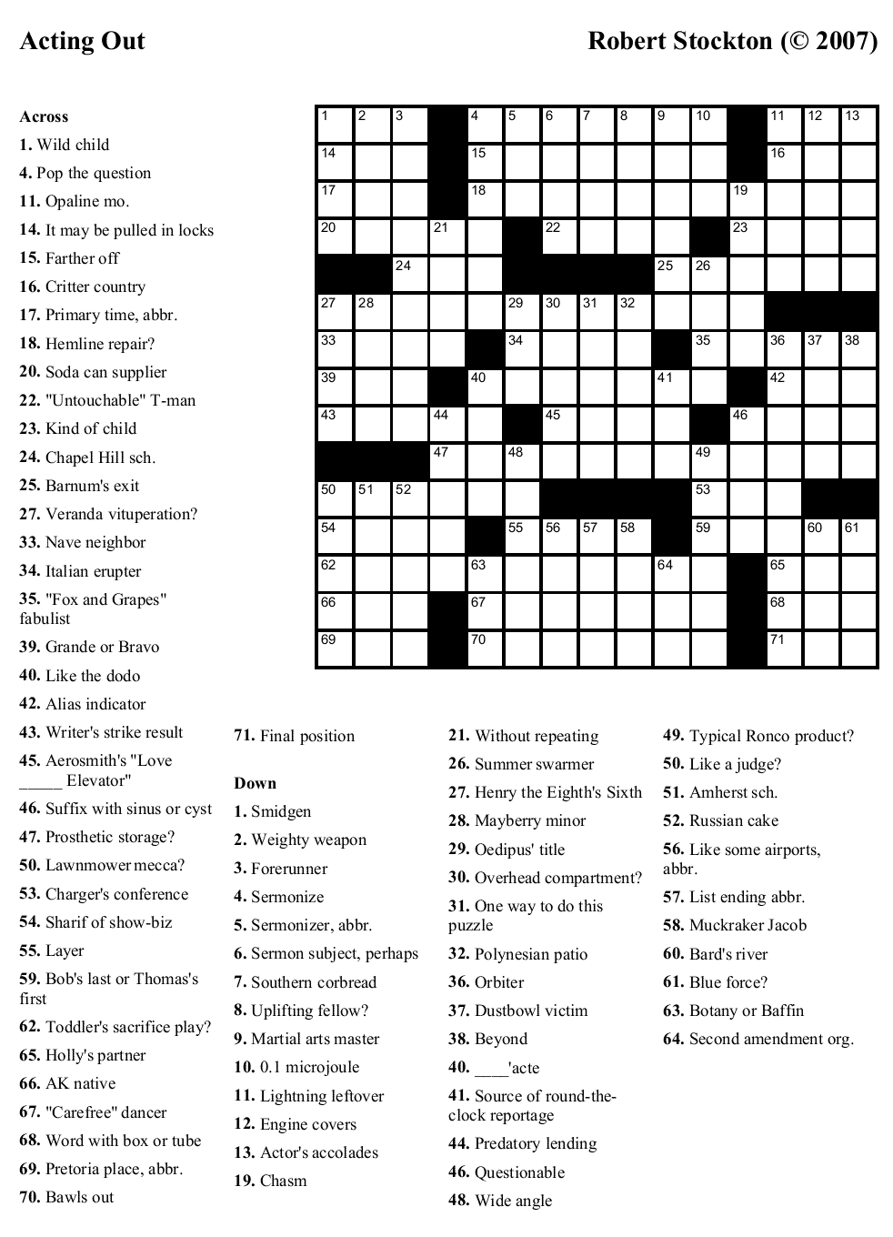 Free Printable Crossword Puzzles | Emergency Preparedness | Free - Printable Newspaper Crossword Puzzles For Free
