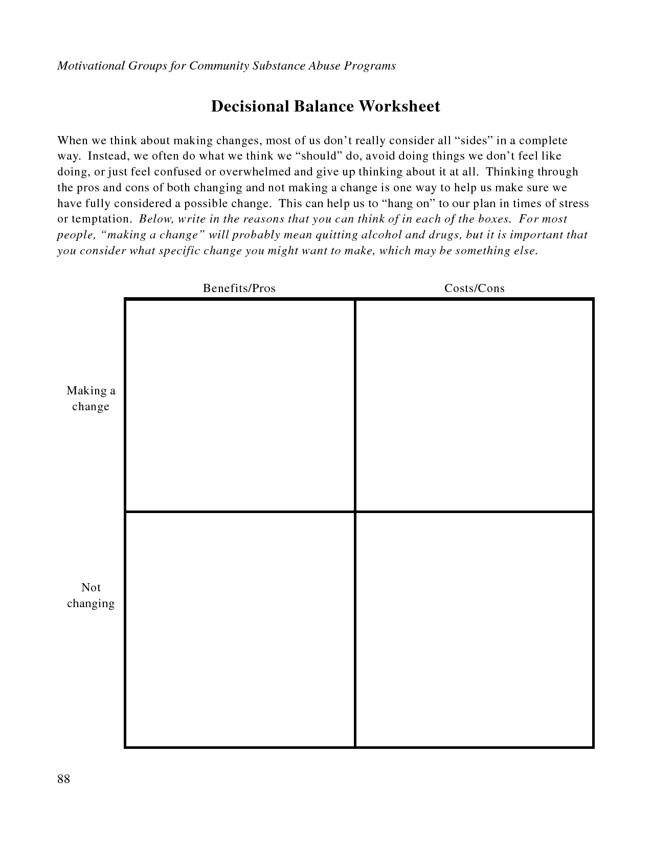 Free Printable Dbt Worksheets | Decisional Balance Worksheet - Pdf - Free Printable Making Change Worksheets