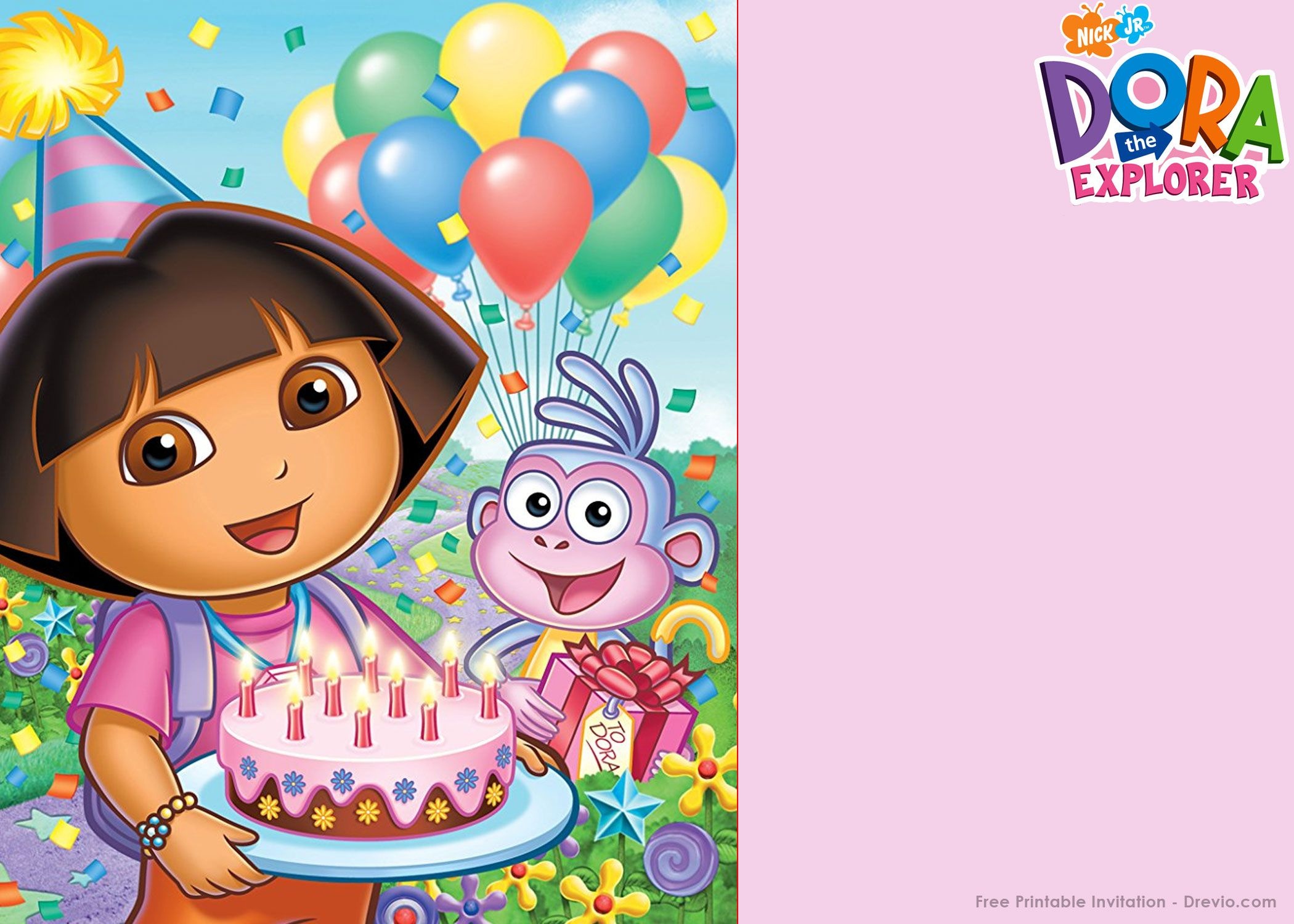 Free Printable Dora The Explorer Party Invitation | Birthday - Dora Birthday Cards Free Printable