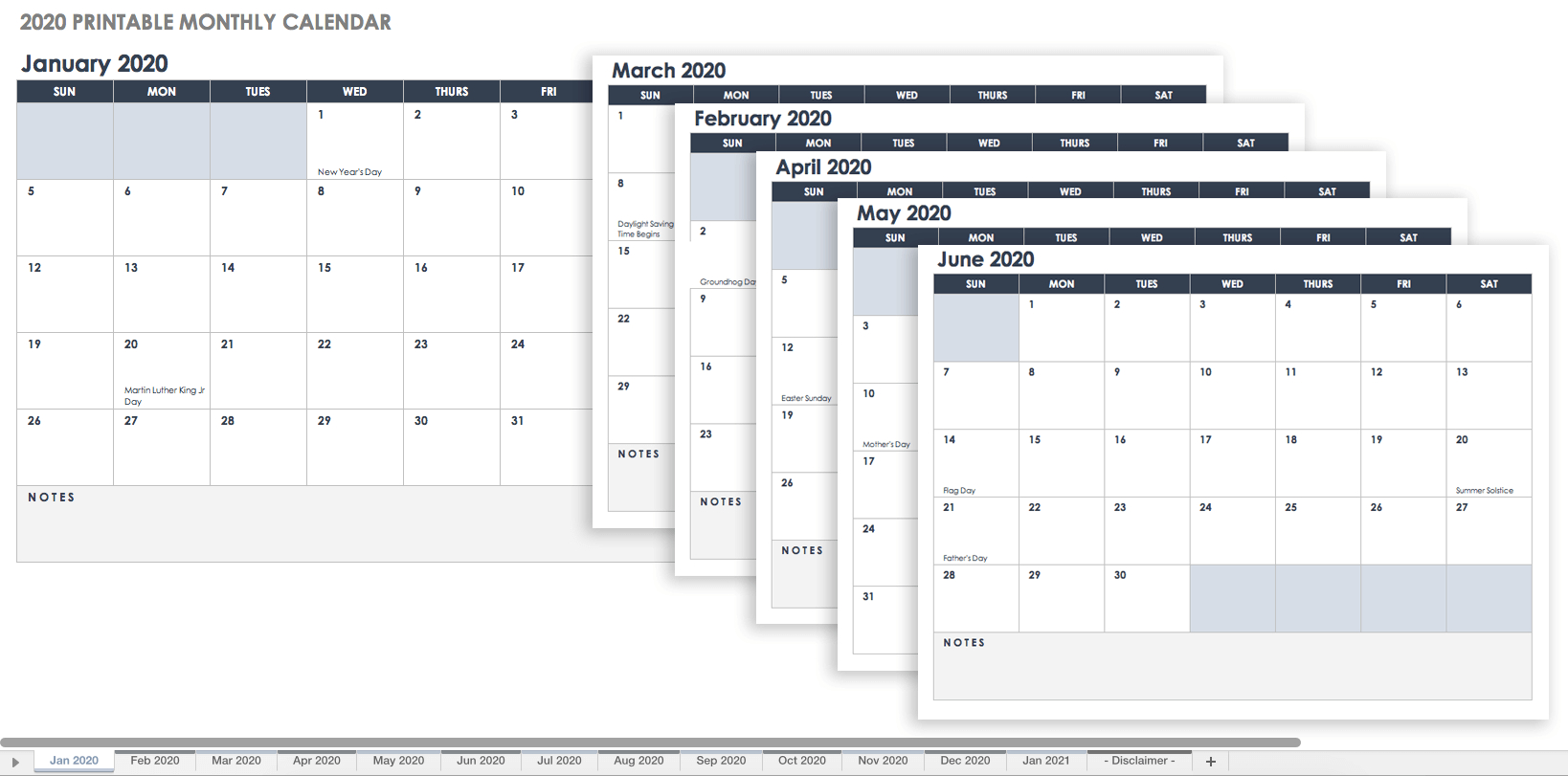 Free, Printable Excel Calendar Templates For 2019 &amp;amp; On | Smartsheet - Free Printable Out Of Service Sign