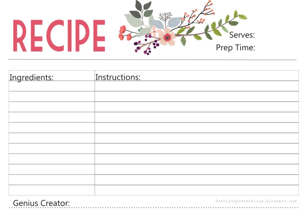 Free Printable : Floral Recipe Card - Free Printable Recipes