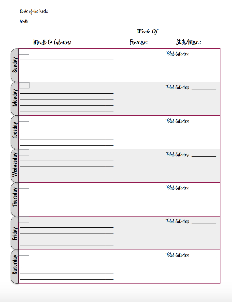 Free Printable Food Journal: 6 Different Designs - Diet Logs Printable Free