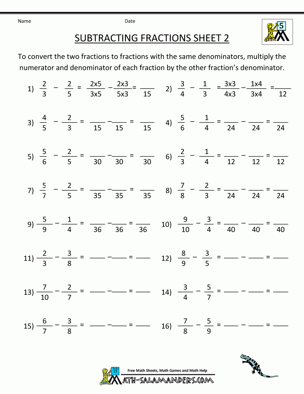 Free Printable Fraction Worksheets Subtracting Fractions 2 | Math - Free Printable Math Worksheets Addition And Subtraction