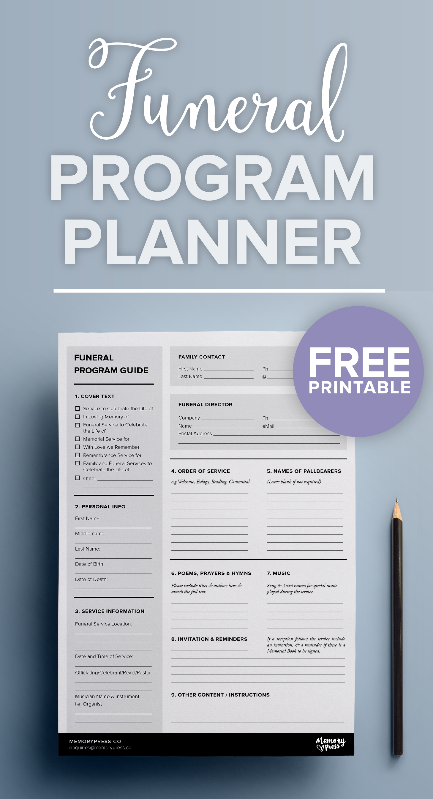 Free Printable Funeral Program Planner | Funeral Program Templates - Free Printable Funeral Programs