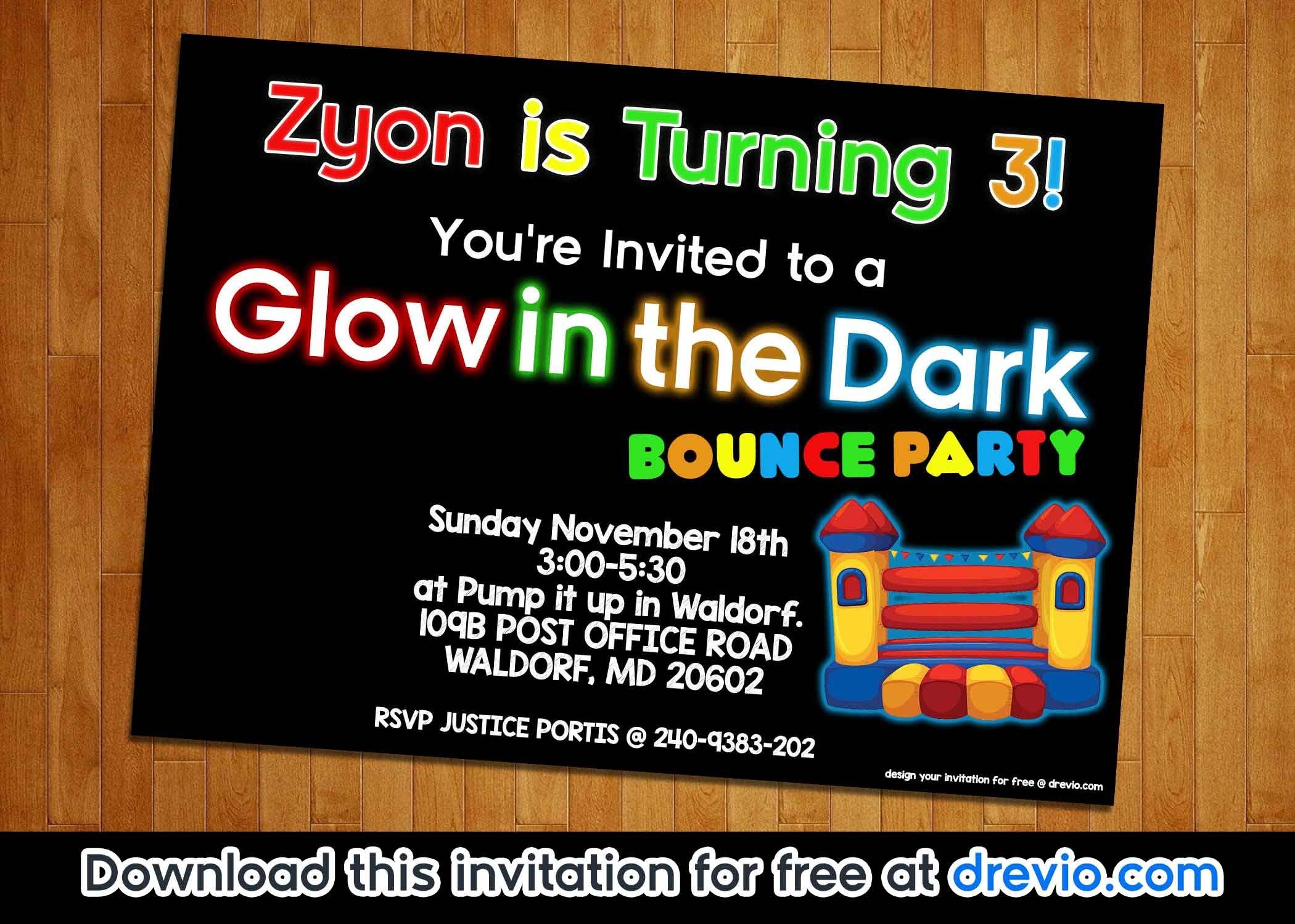 Free Printable Glow In The Dark Bounce Party Invitation Template - Free Printable Glow In The Dark Birthday Party Invitations
