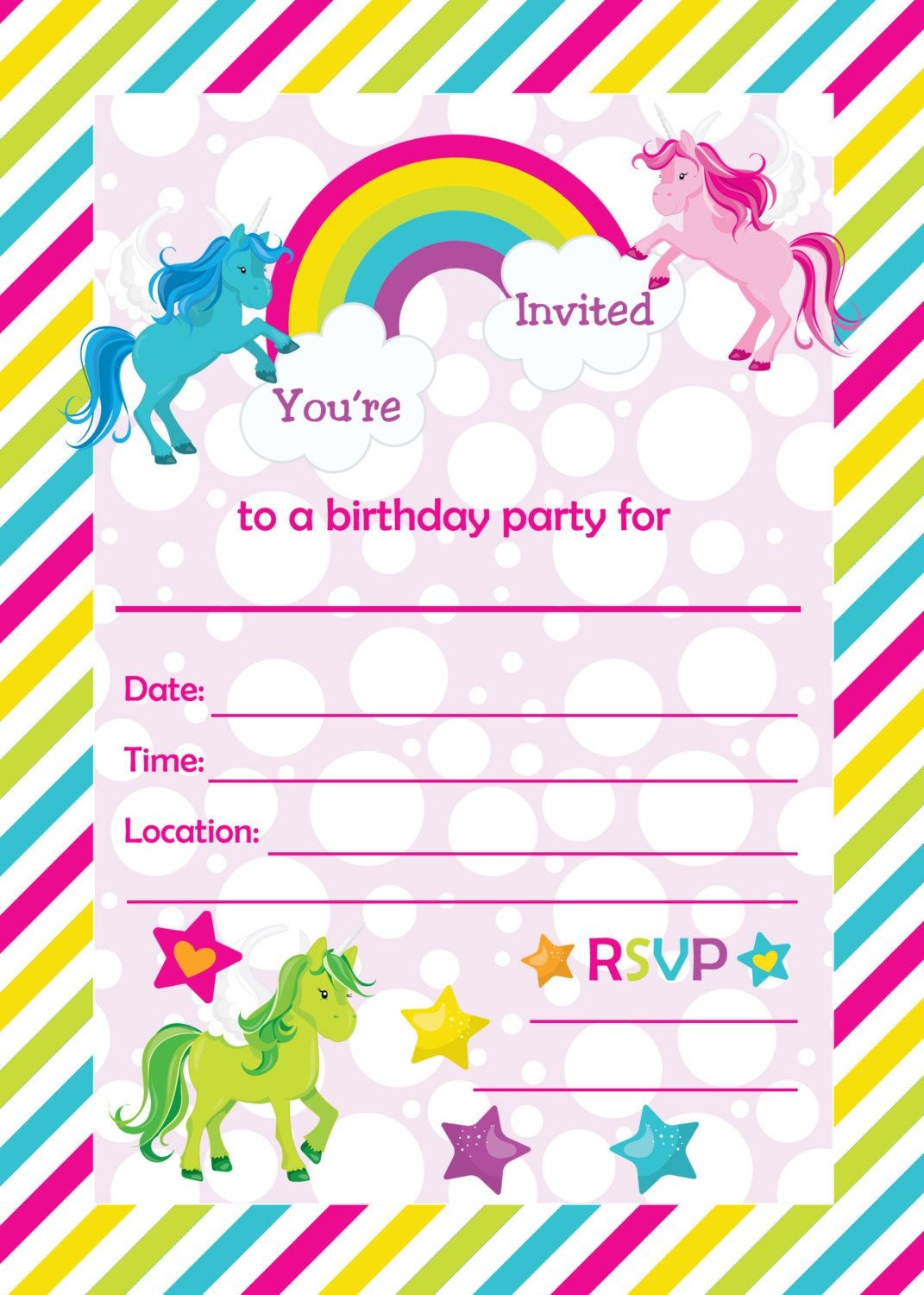 Free Printable Golden Unicorn Birthday Invitation Template - Free Printable Party Invitations