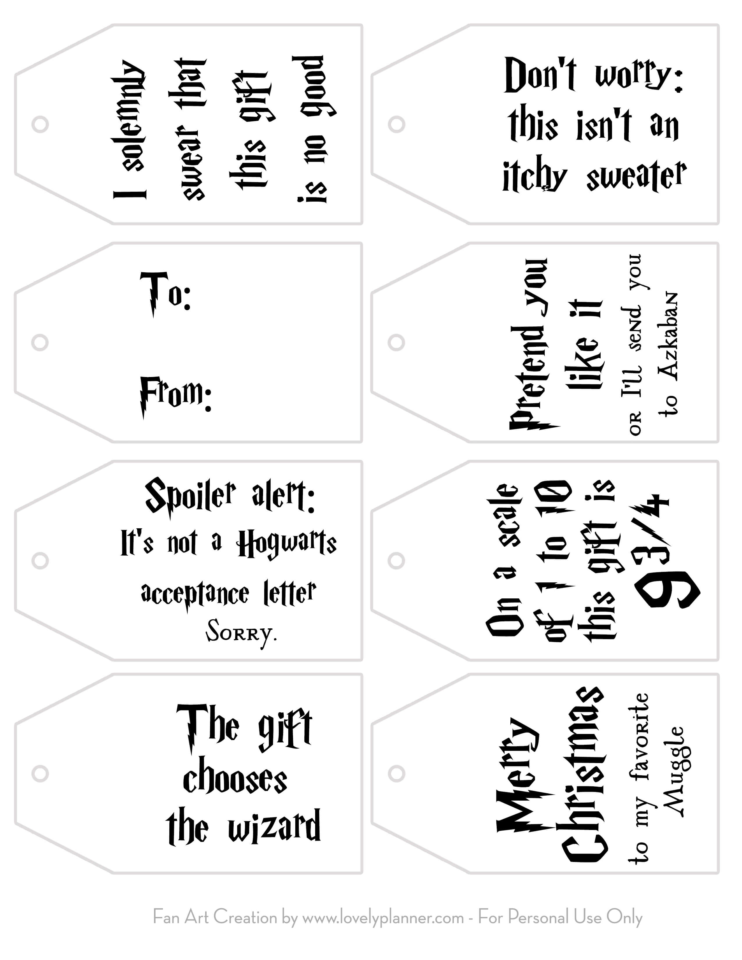 Free Printable Harry Potter Gift Tags For Christmas - Lovely Planner - Christmas Gift Tags Free Printable Black And White