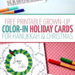 Free Printable Holiday Cards Adult Coloring Pages   Hanukkah + Christmas   Free Printable Holiday Cards