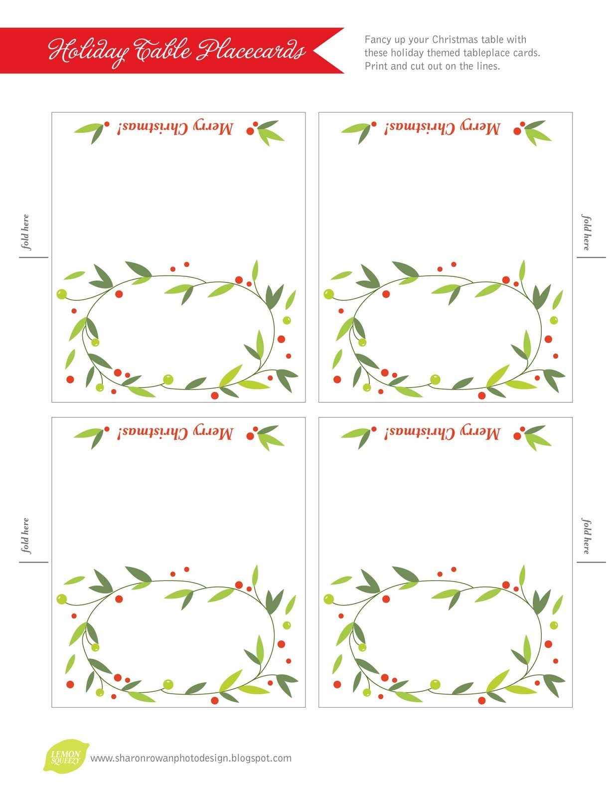 Free Printable Lemon Squeezy: Day 12: Place Cards | Work Stuff - Christmas Table Name Cards Free Printable
