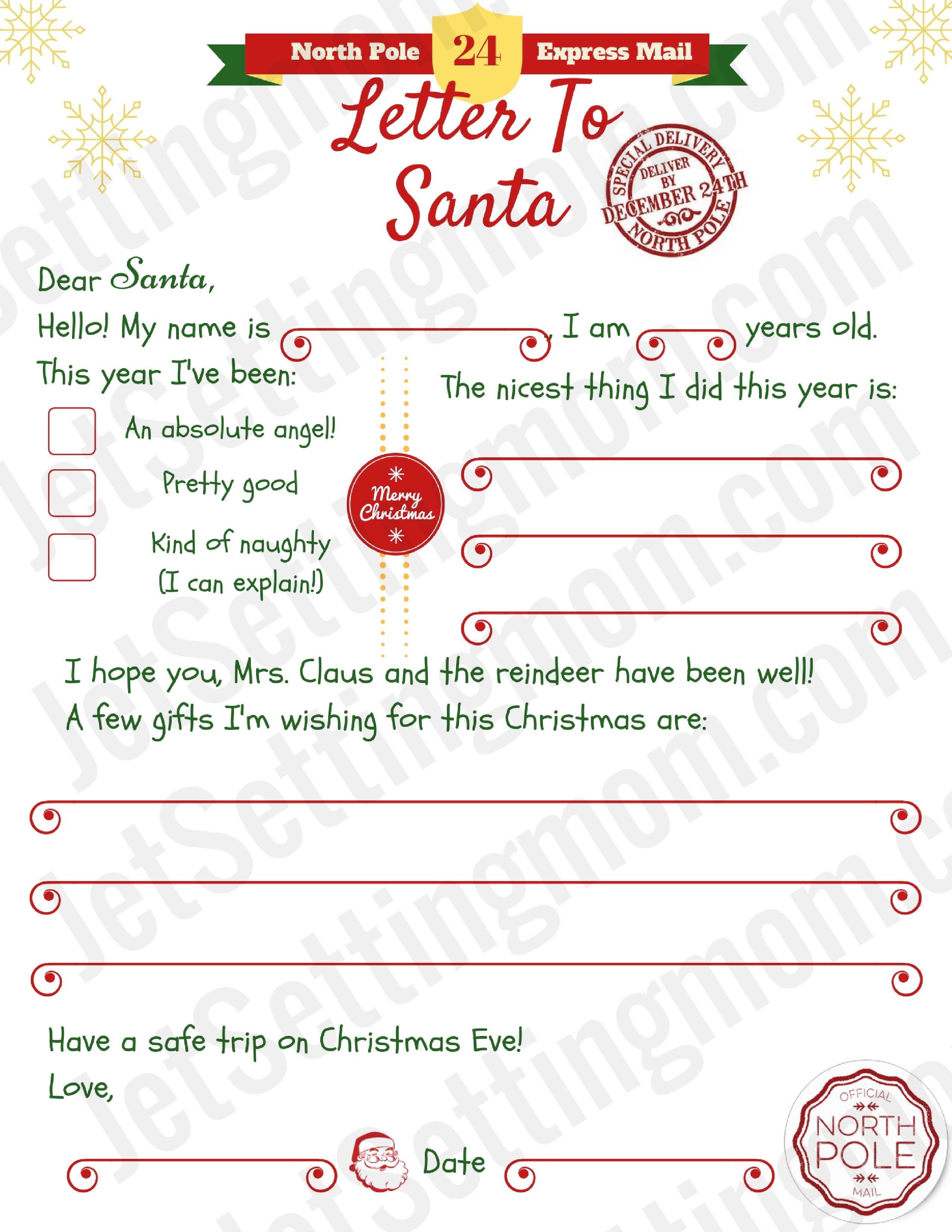 Free Printable Letter To Santa Template - Writing To Santa Made Easy! - Free Printable Christmas Letters From Santa
