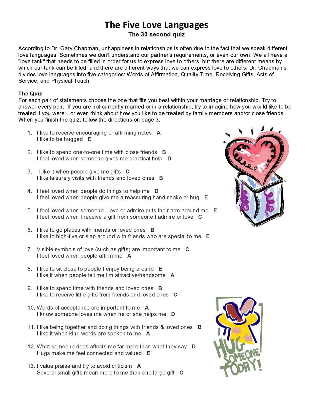 Free Printable Love Language Quiz – Orek - Free Printable Love Language Quiz