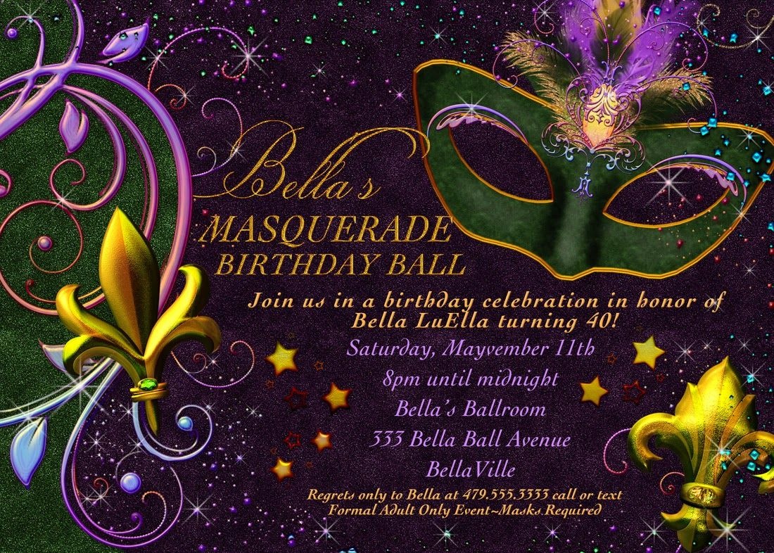 Free Printable Mardi Gras Invitation | Misc | Masquerade Invitations - Free Printable Mardi Gras Invitations