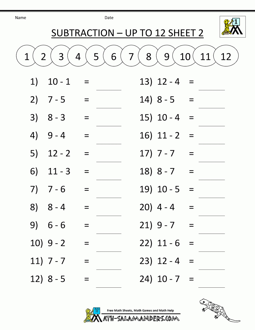 Free Printable Math Sheets Mental Subtraction To 12 2 | Výuka | 1St - Free Printable Math Worksheets For Adults