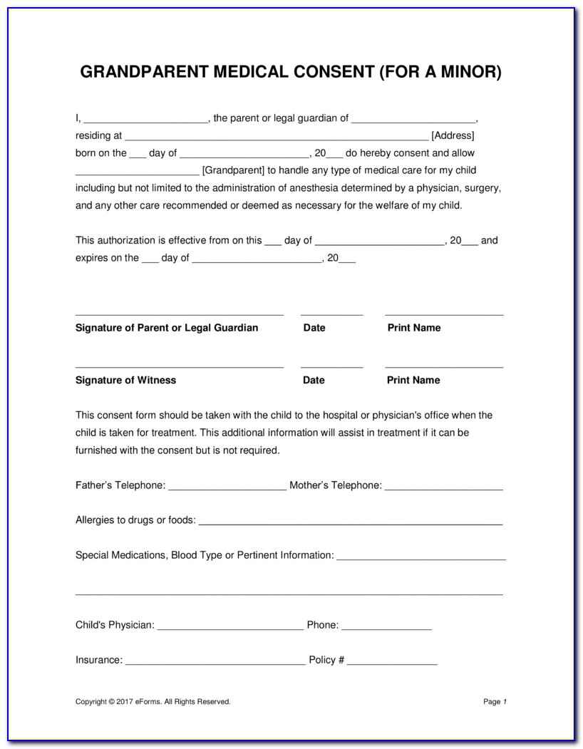 Free Printable Medical Consent Form For Minor Child - Form : Resume - Free Printable Child Medical Consent Form