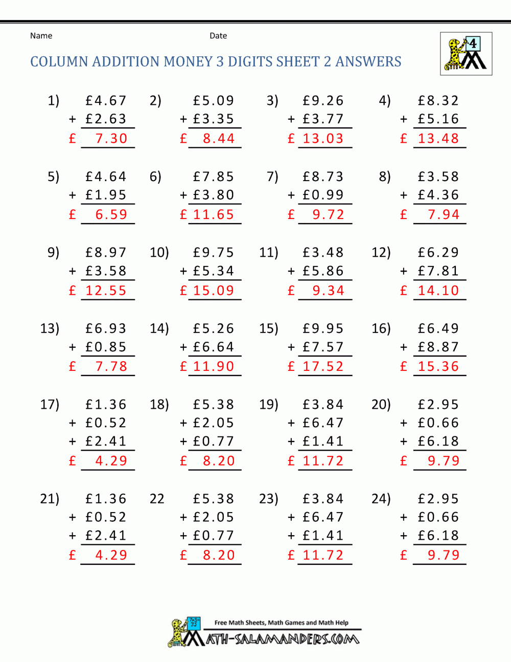 Free Printable Money Worksheets (£) - Free Printable Worksheets Uk
