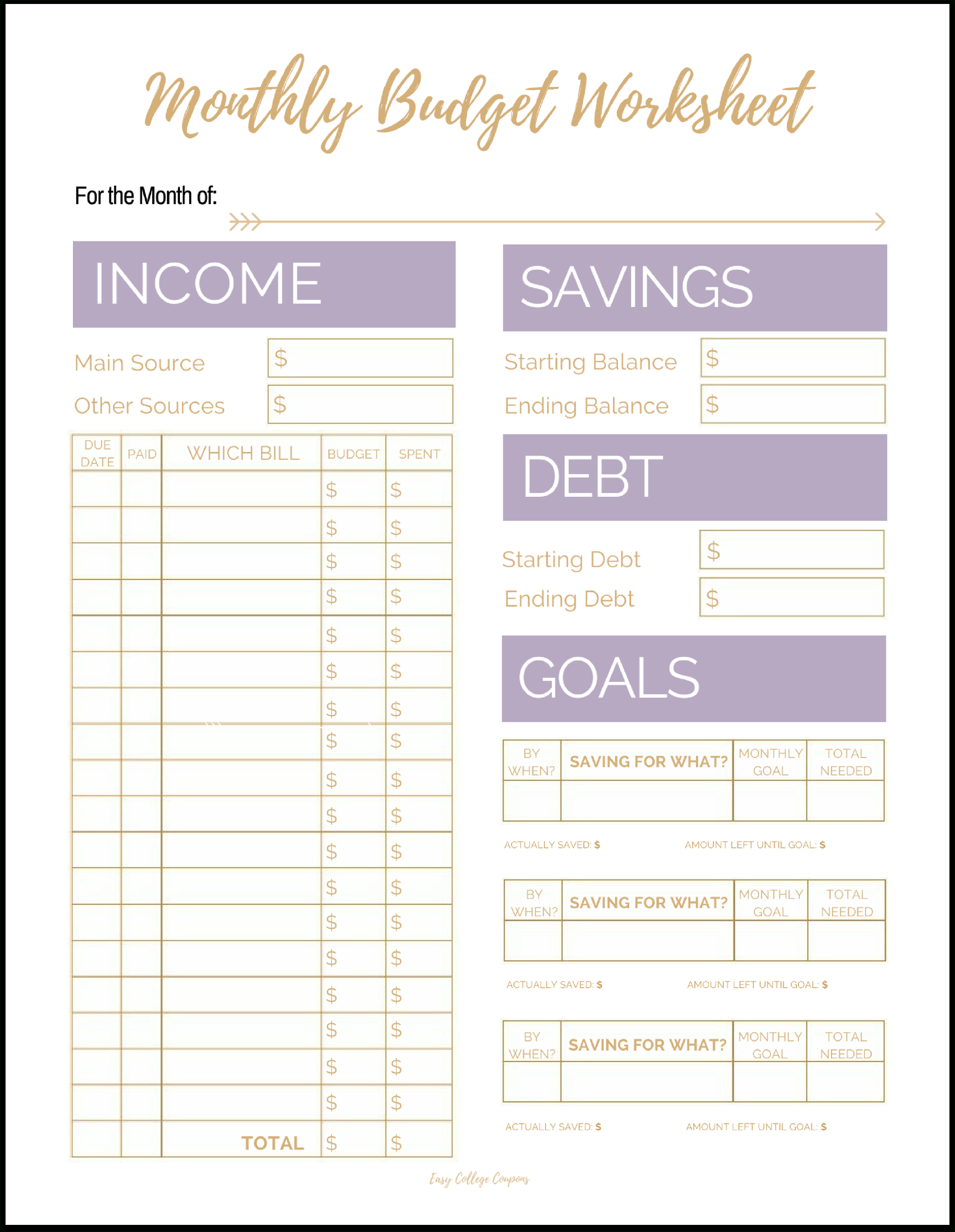 Free Printable Monthly Budget Template - Free Budget Printable Template