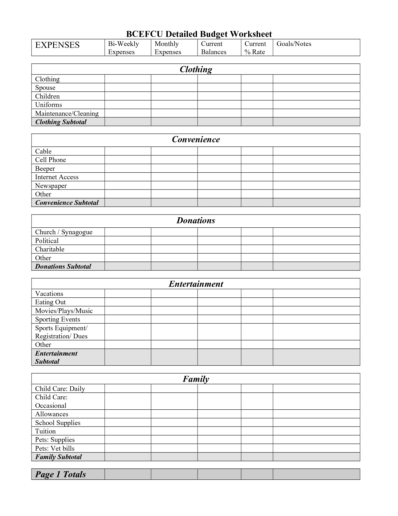 free printable monthly household budget worksheet