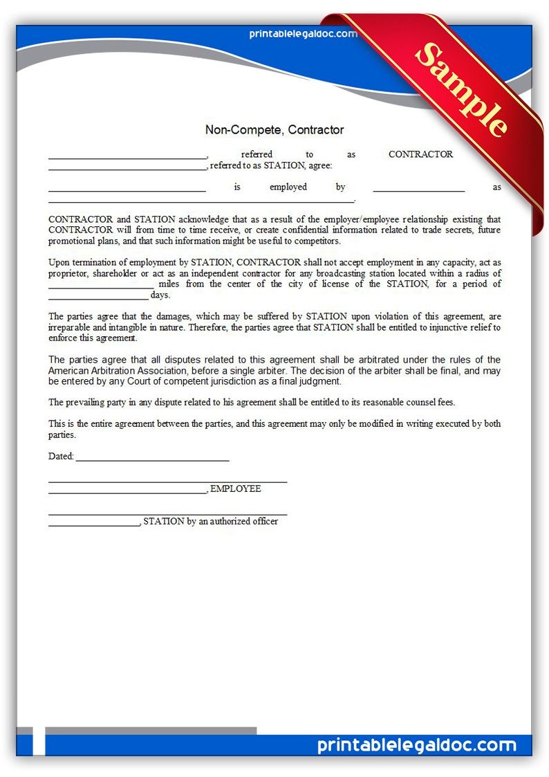 Free Printable Noncompete, Contractor Legal Forms | Free Legal Forms - Free Legal Forms Online Printable