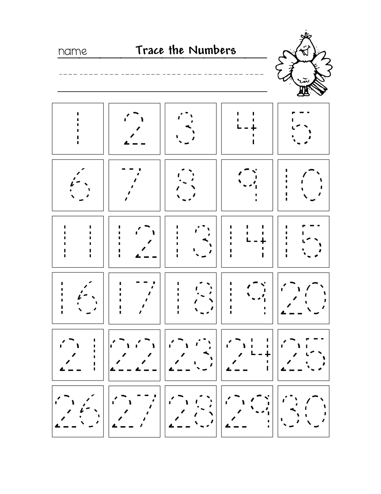 Free Printable Number Chart 1-30 | Kinder | Number Tracing - Free Printable Number Worksheets